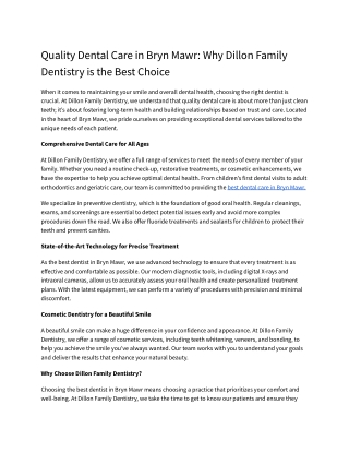 Quality Dental Care in Bryn Mawr_ Why Dillon Family Dentistry is the Best Choice