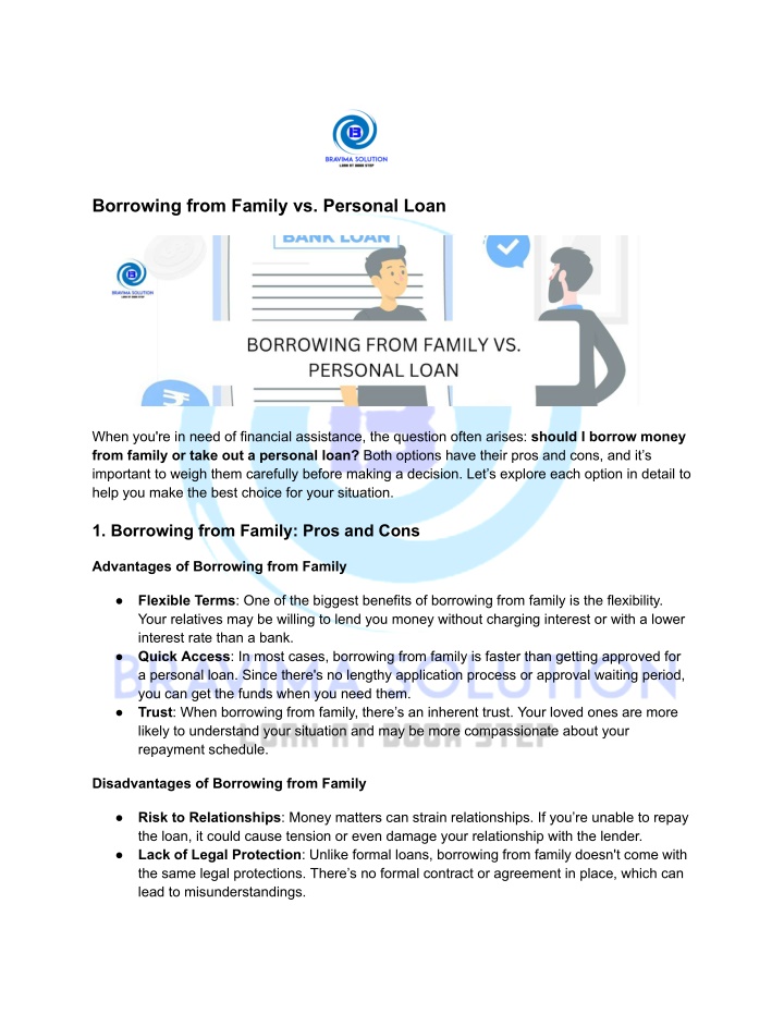 borrowing from family vs personal loan