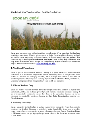 Why Bajra is More Than Just a Crop : Book My Crop Pvt. Ltd.