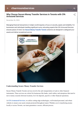 Why Choose Secure Money Transfer Services in Toronto with CFA Armoured Services