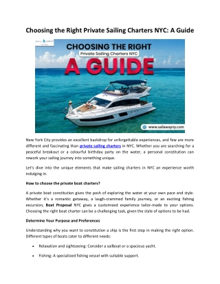 Choosing the Right Private Sailing Charters NYC A Guide