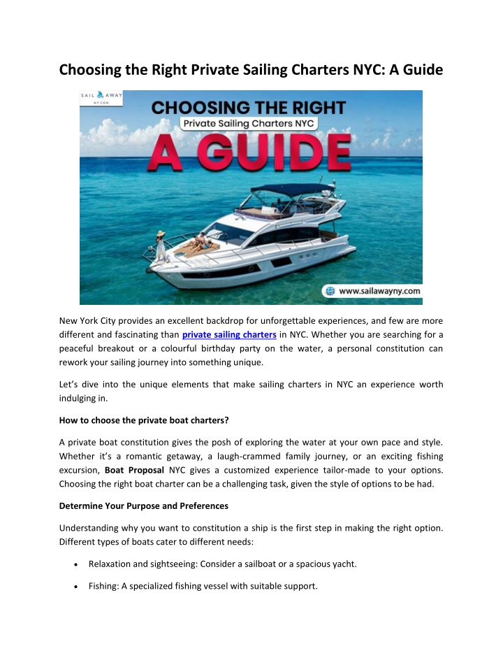 choosing the right private sailing charters