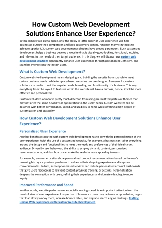 How Custom Web Development Solutions Enhance User Experience
