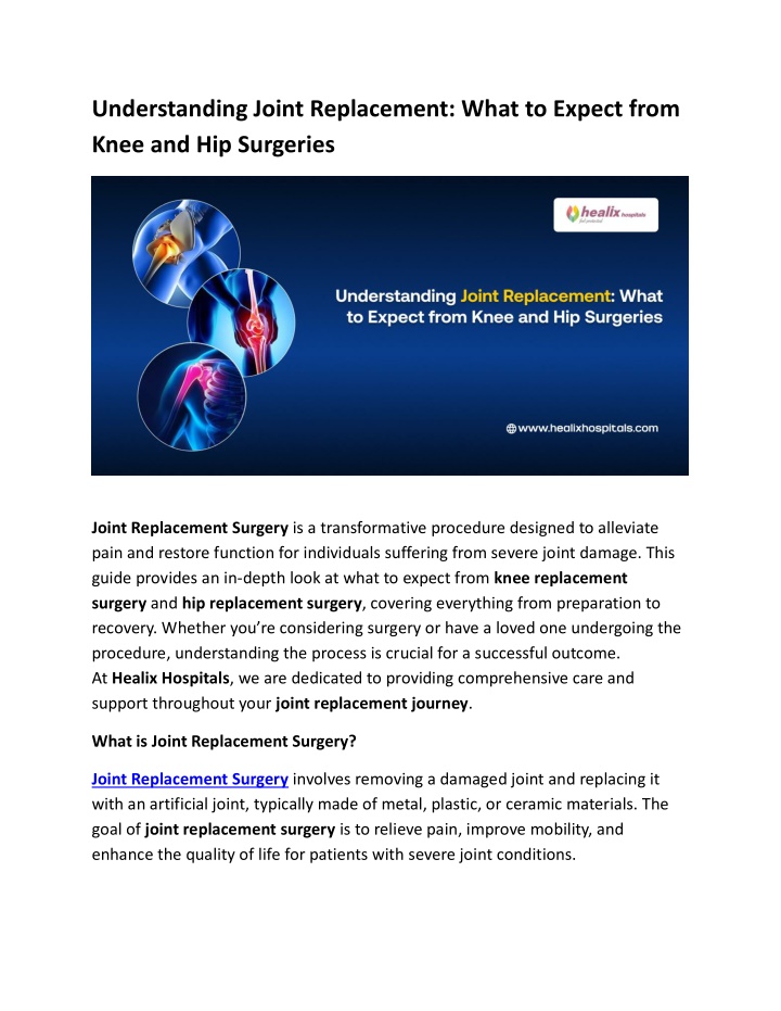 understanding joint replacement what to expect