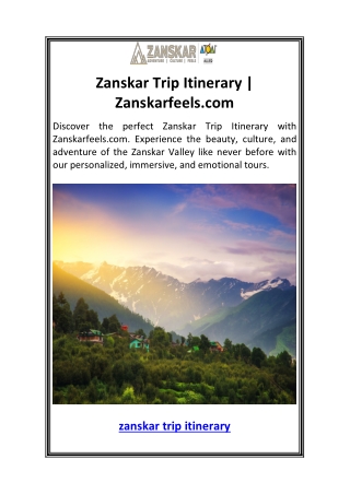 Zanskar Trip Itinerary  Zanskarfeels.com