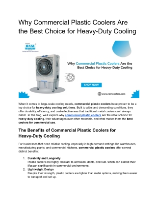 Why Commercial Plastic Coolers Are the Best Choice for Heavy-Duty Cooling