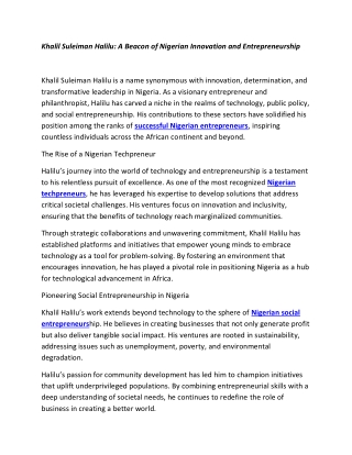 Khalil Suleiman Halilu: A Beacon of Nigerian Innovation and Entrepreneurship