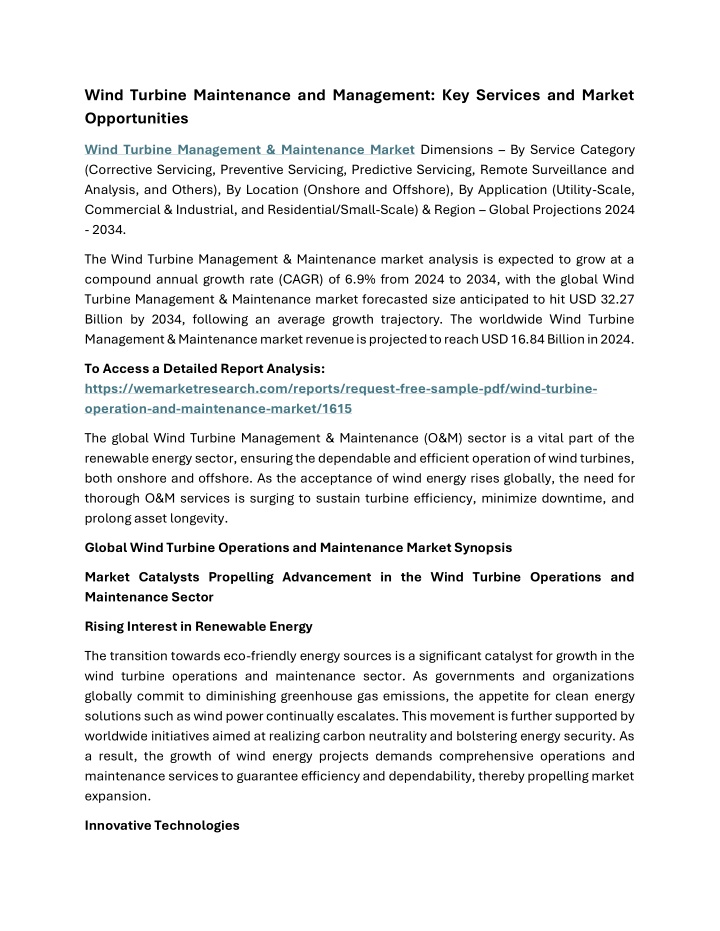 wind turbine maintenance and management