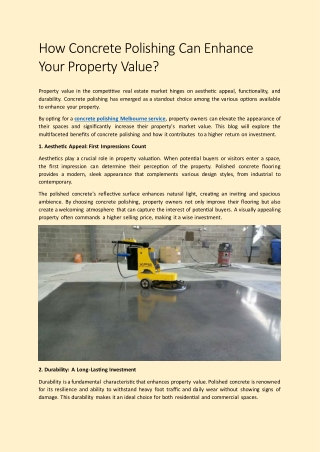 How Concrete Polishing Can Enhance Your Property Value?