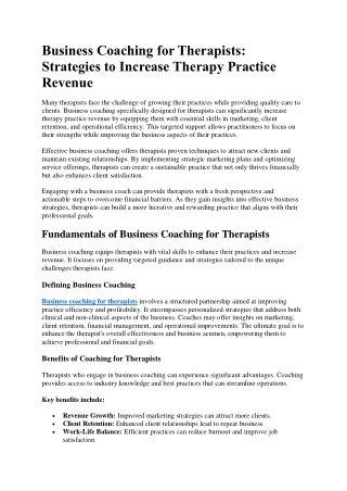 Business Coaching for Therapists