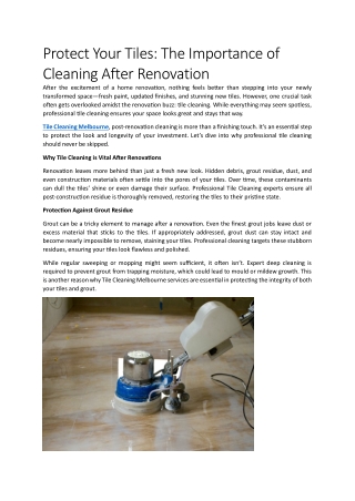 Protect Your Tiles The Importance of Cleaning After Renovation