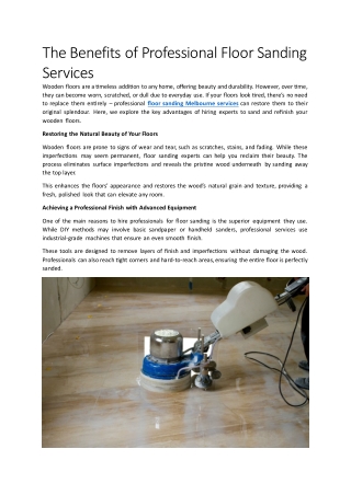 The Benefits Of Professional Floor Sanding Services