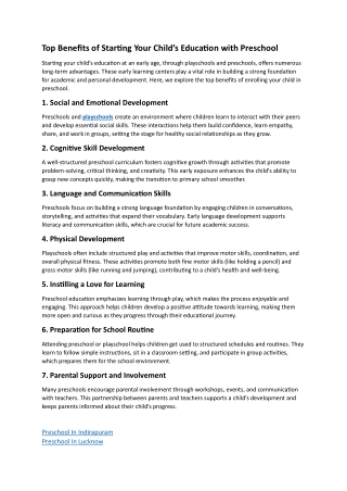 Top Benefits of Starting Your Child’s Education with Preschool