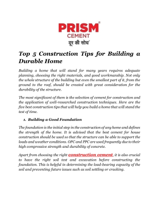 Top 5 Construction Tips for Building a Durable Home