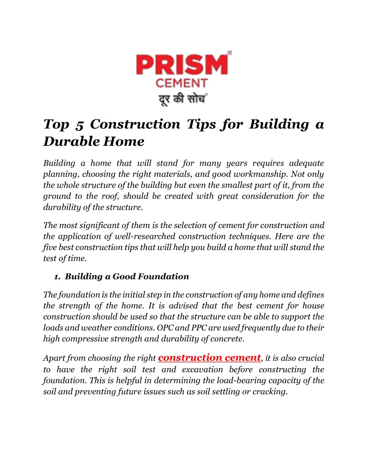 top 5 construction tips for building a durable