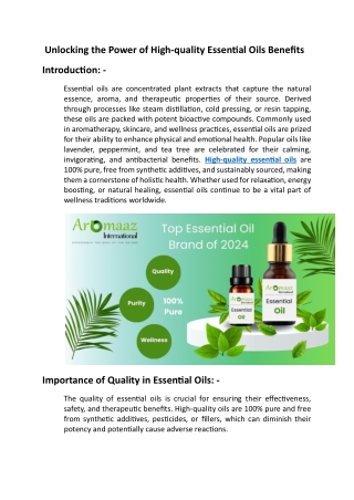 Unlocking the Power of High-quality Essential Oils Benefits