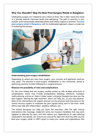 Why You Shouldn't Skip the Best Post-Surgery Rehab in Bangalore