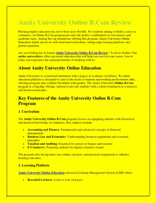 amity university online b com review