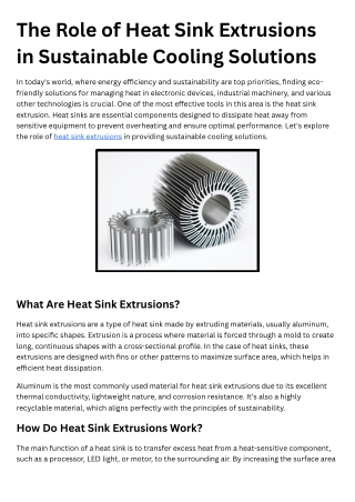 The Role of Heat Sink Extrusions in Sustainable Cooling Solutions