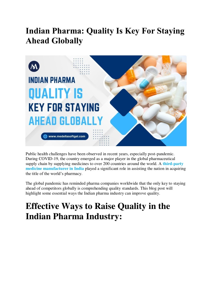 indian pharma quality is key for staying ahead