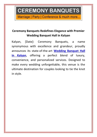 Ceremony Banquets Redefines Elegance with Premier Wedding Banquet Hall in Kalyan