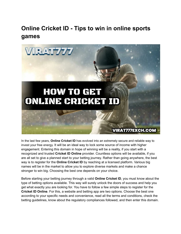 online cricket id tips to win in online sports