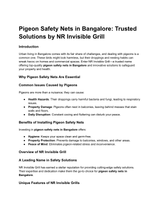 Pigeon Safety Nets in Bangalore_ Trusted Solutions by NR Invisible Grill