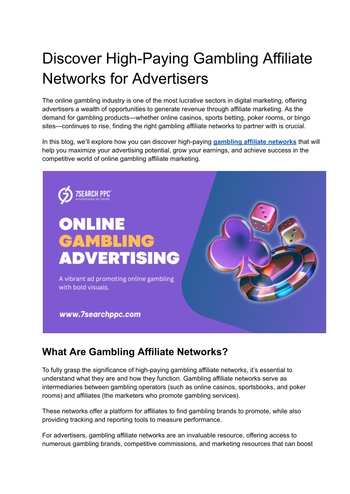 discover high paying gambling affiliate networks