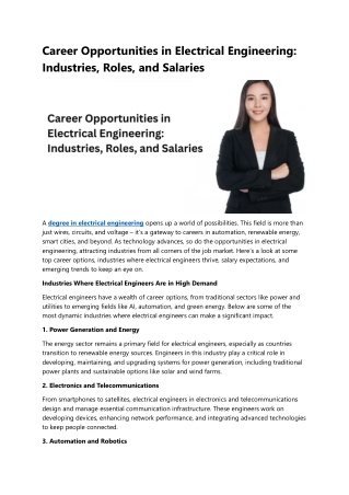 Career Opportunities in Electrical Engineering Industries, Roles, and Salaries