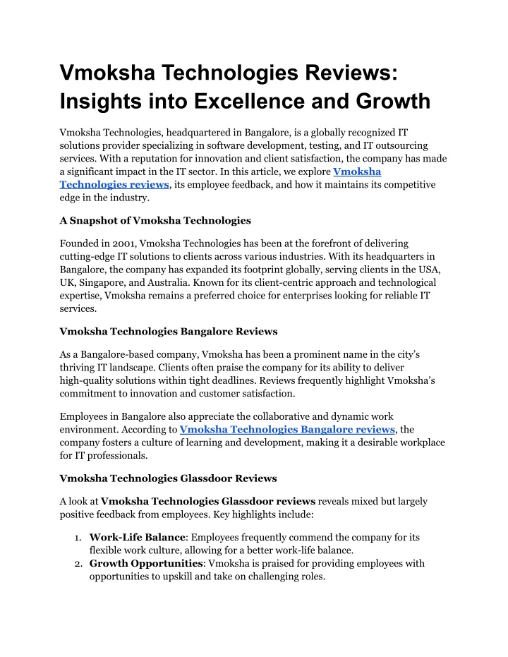 vmoksha technologies reviews insights into