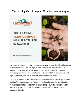 The Leading Vermicompost Manufacturer in Nagpur