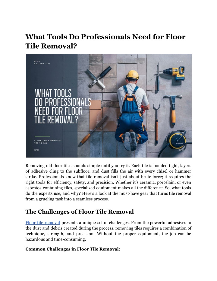 what tools do professionals need for floor tile