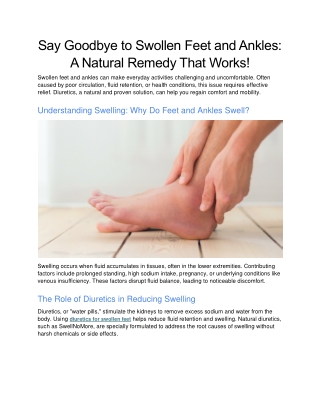 Say Goodbye to Swollen Feet and Ankles A Natural Remedy That