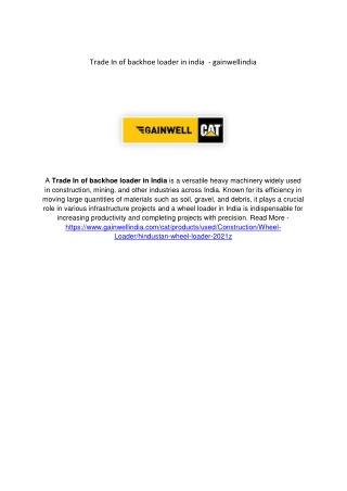 Trade In of backhoe loader in india  - gainwellindia