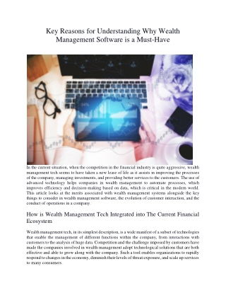 Key Reasons for Understanding Why Wealth Management Software is a Must-Have