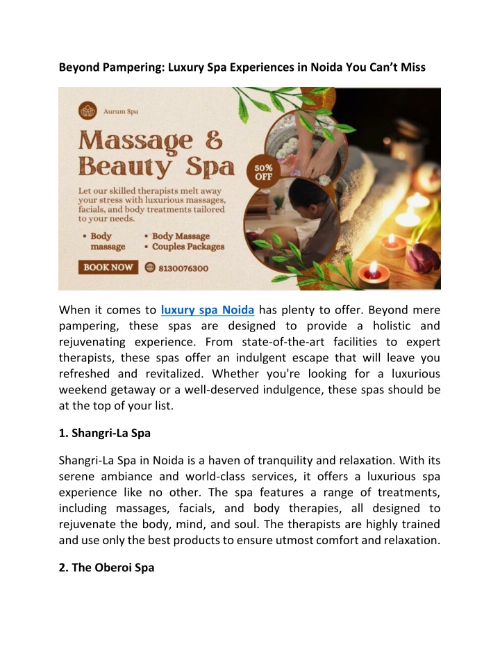 beyond pampering luxury spa experiences in noida