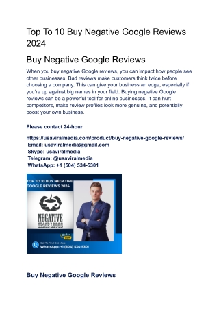 Top To 10 Buy Negative Google Reviews 2024