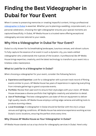 Finding the Best Videographer in Dubai for Your Event