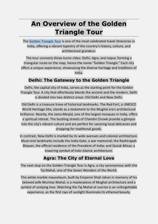 An Overview of the Golden Triangle Tour