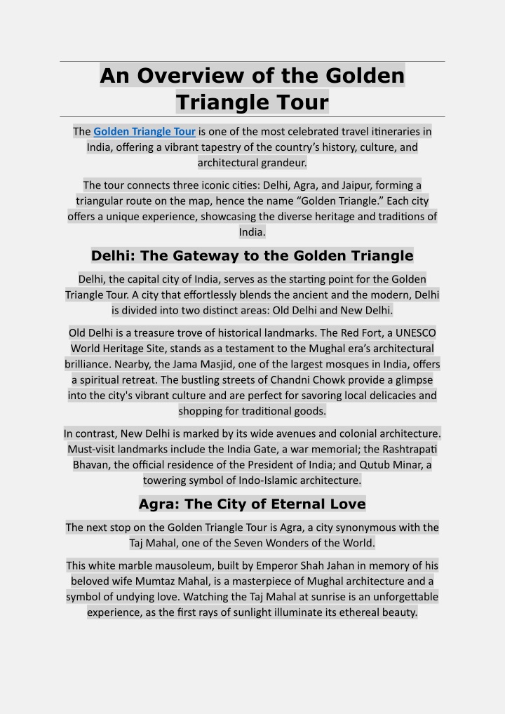 an overview of the golden triangle tour