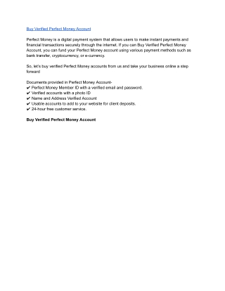 Buy Verified Perfect Money Account