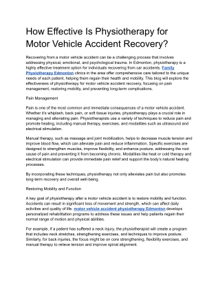 How Effective Is Physiotherapy for Motor Vehicle Accident Recovery