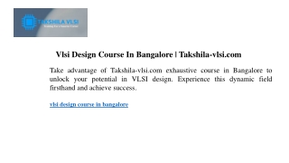 vlsi design course in bangalore takshila vlsi com