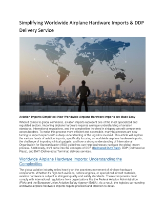 Simplifying Worldwide Airplane Hardware Imports & DDP Delivery Service