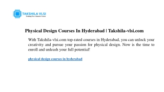 physical design courses in hyderabad takshila