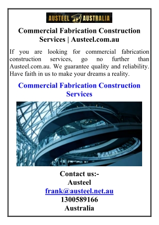 Commercial Fabrication Construction Services  Austeel.com.au