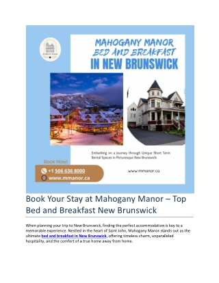 Book Your Stay at Mahogany Manor – Top Bed and Breakfast New Brunswick