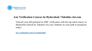 asic verification courses in hyderabad takshila