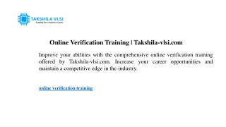 online verification training takshila vlsi com