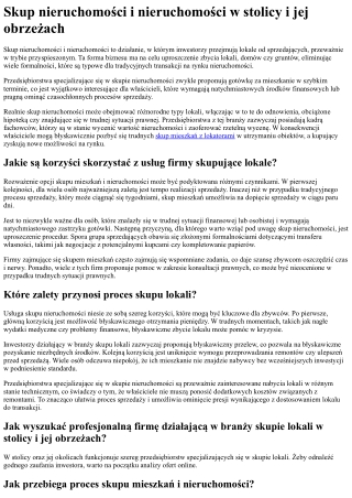 skup nieruchomo ci i nieruchomo ci w stolicy